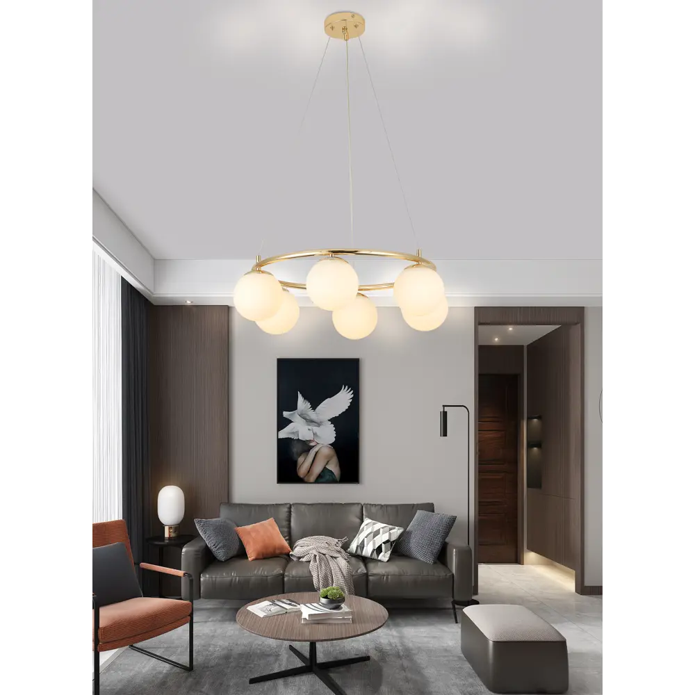 Подвесная люстра SCHAFFNER Circo с 6 матовыми шарами золотого цвета 89374505 STLM-0931913 - Вид №9