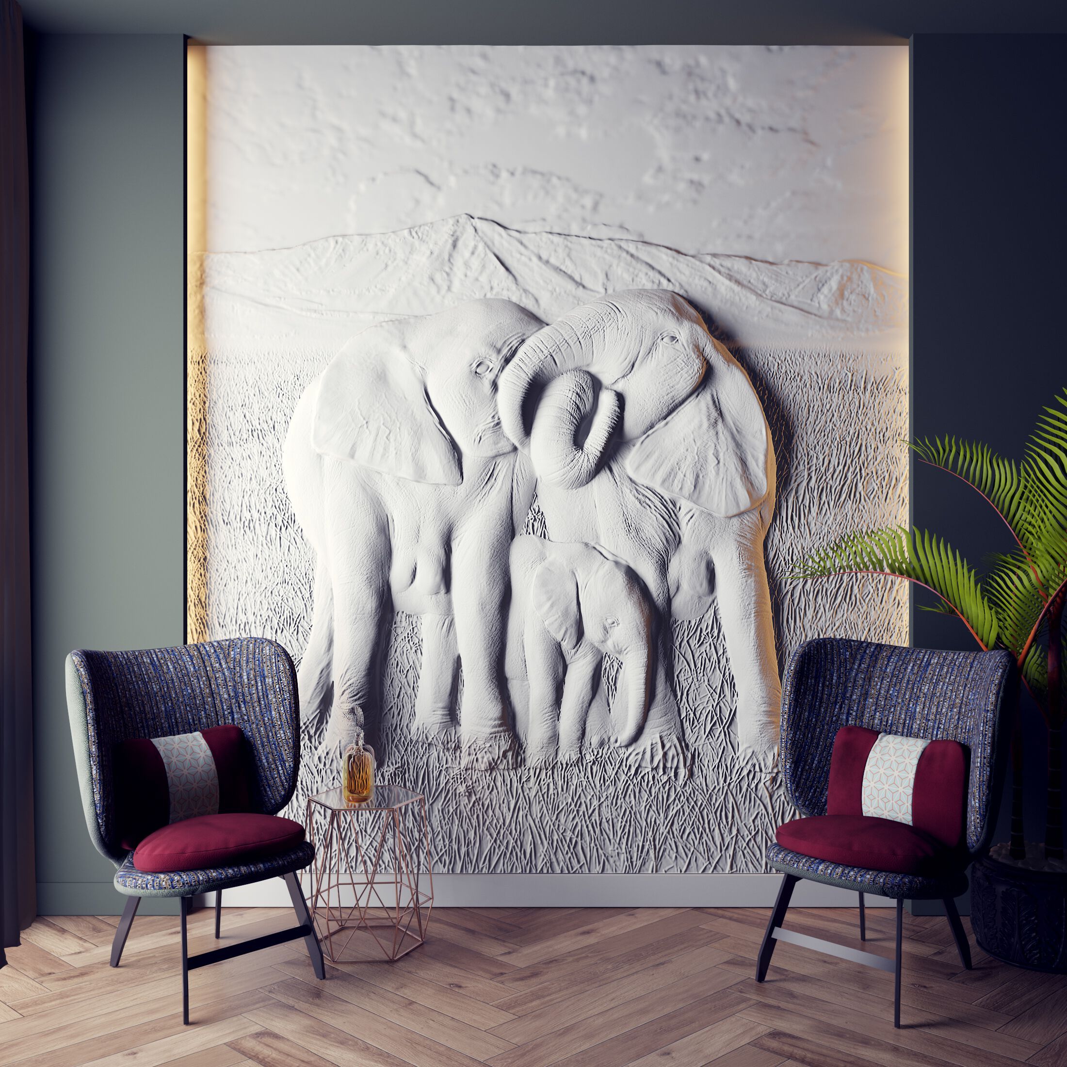 Трехмерная декоративная гипсовая панель WallDeco ELEPHANTS ARCH-00127145 - Вид №2