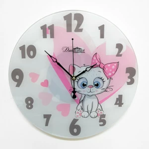 Часы настенные стеклянные бело-розовые "Белый котенок" ДИНАСТИЯ  00-3967063 Белый;розовый
