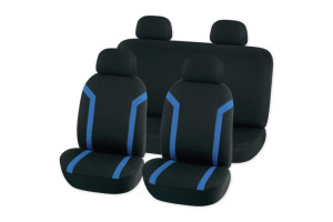 16439947 Комплект чехлов-рубашек на сиденья с подголовниками черный с синей полосой, 8пр A0508008 Arnezi