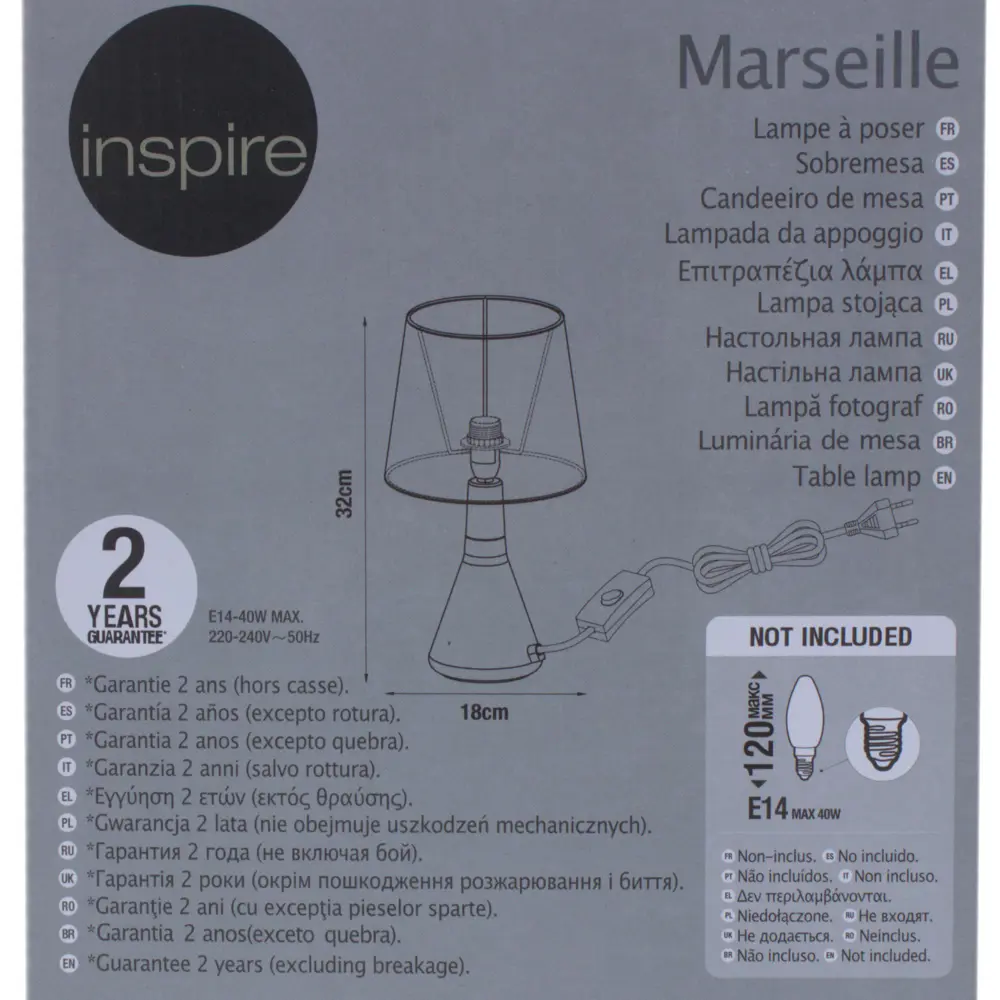 Настольная лампа Inspire Marseille 1xE14x40 Вт, металл/лён, цвет белый STLM-2168686 - Вид №3