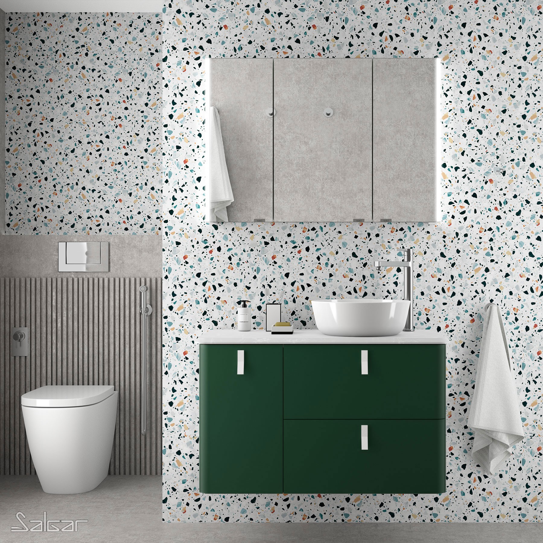 83126 SALGAR Мебель для умывальника UNIIQ 900 ROYAL GREEN левая 1 дверца и 2 ящика с мягким закрыванием 897 x 540 x 450 мм 