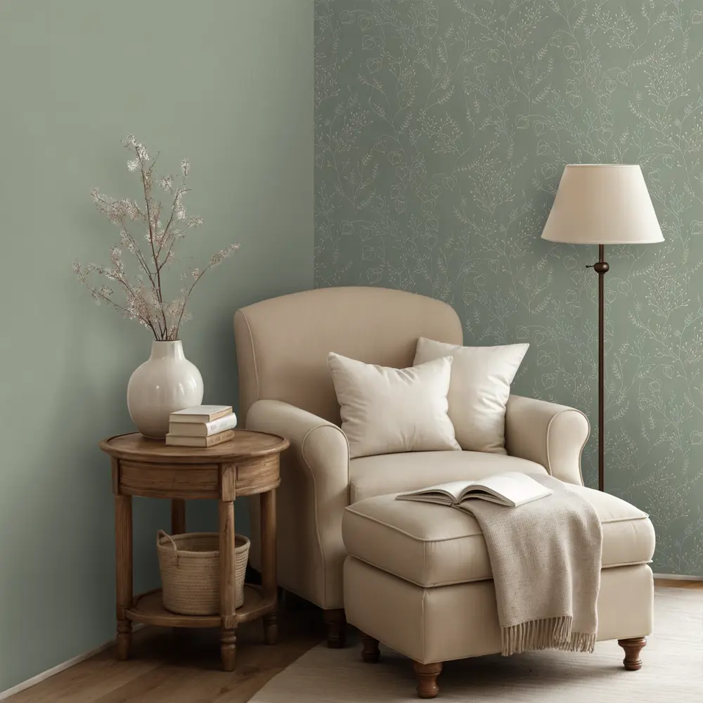 Флизелиновые обои Euro Decor Physalis зеленые с растительным рисунком 89426589 STLM-1567757 - Вид №4