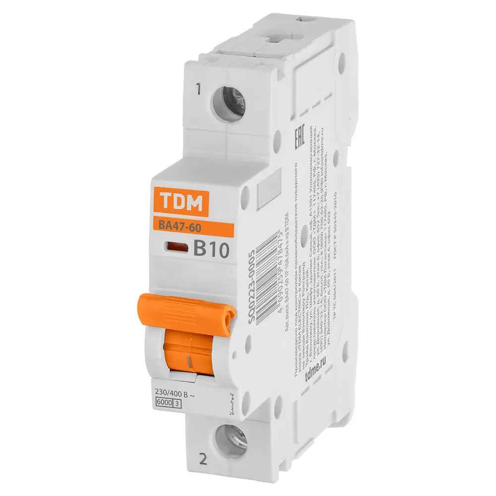 Автоматический выключатель TDM Electric ВА47-60 1Р B10 A 6 кА STLM-2092214