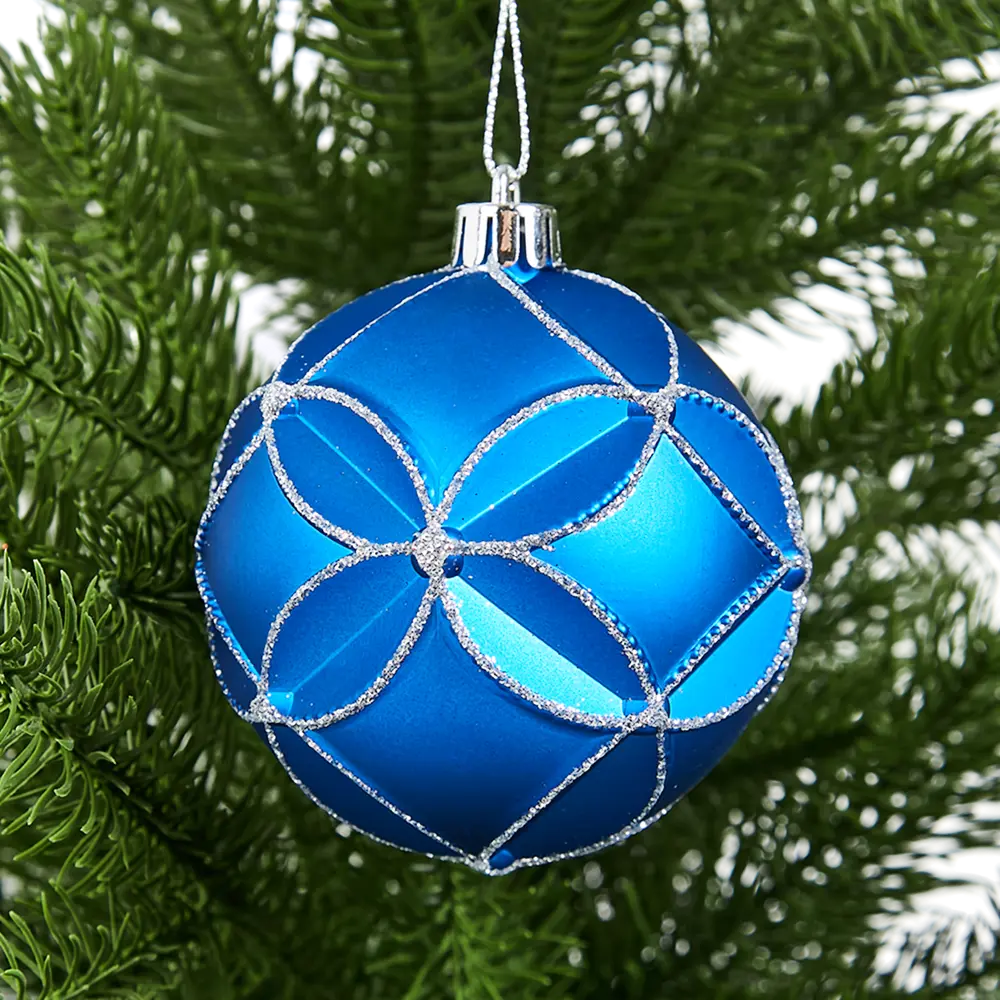 87036359 Елочное украшение Шар с объемным узором Christmas ø8 см пластик цвет синий STLM-1400968 Santreyd  - Вид №2