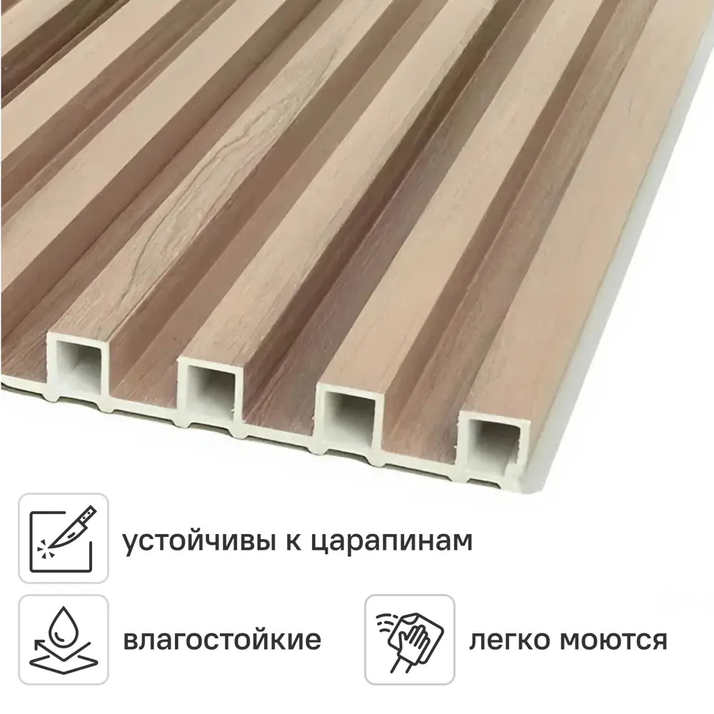 Стеновая панель ПВХ Рейка орех светлый 2700x160x23 мм 0.432 м² 89379617 STLM-2027437 Santreyd 