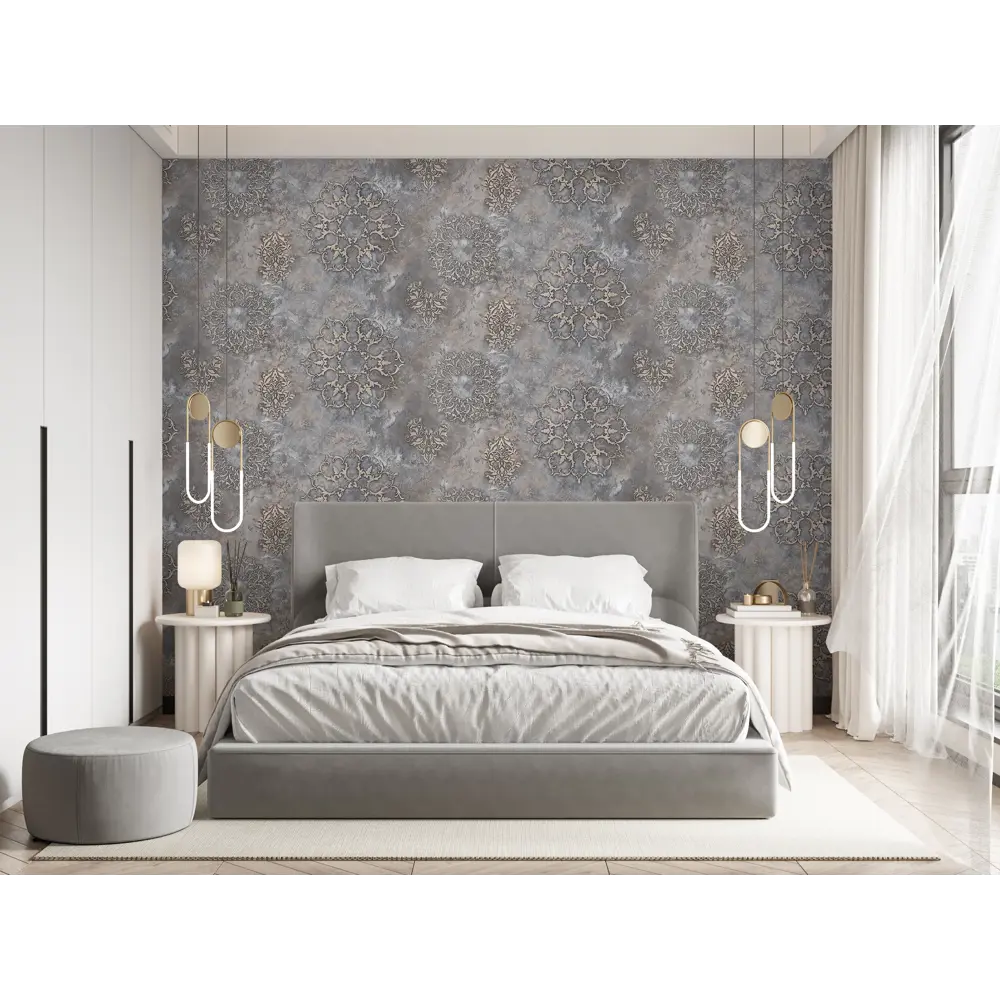 Обои флизелиновые Victoria Stenova Leonardo серые с вензельным узором 89425447 STLM-1570198 - Вид №4
