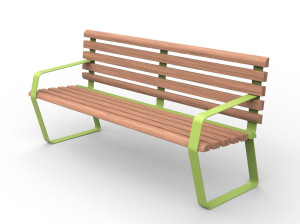 Деревянная скамья со спинкой и подлокотниками