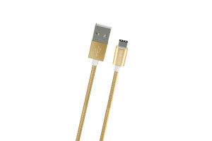 17456430 Кабель TypeC-USB A USB2.0 нейлон Gold, длина 1,5м, B201, 54654 Interstep