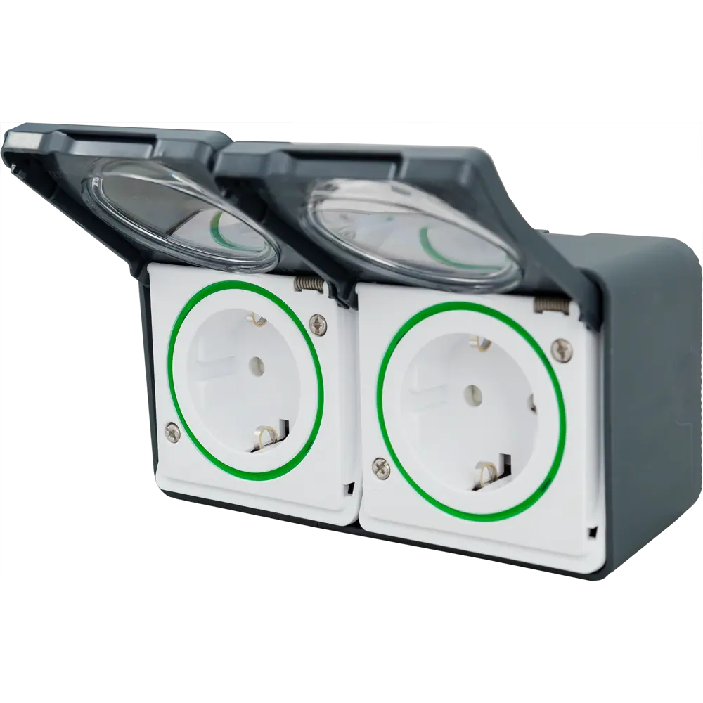 Розетка двойная накладная влагозащищённая Schneider Electric Mureva Styl с заземлением с крышкой и шторками IP55 антрацит STLM-2078985 - Вид №3