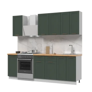 91904419 Кухонный гарнитур Dsv Квадро со столешницей 26 мм 180x217x60 см ЛДСП цвет серый/зеленый STLM-1502532