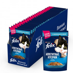 ПР0024863*24 Корм для кошек Аппетитные кусочки с форелью в желе, пауч 85 г (упаковка - 24 шт) FELIX