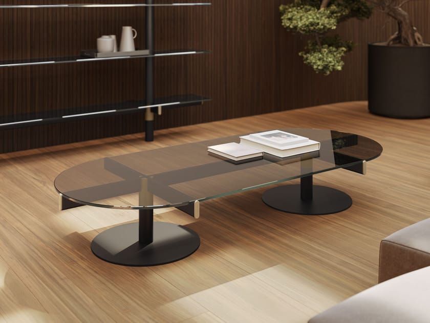 Стеклянный и металлический овальный журнальный столик FANTONI Decumano ARCH-00112430