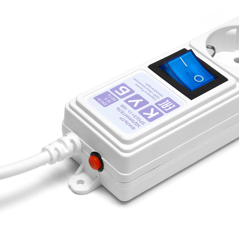 SPG(5+1)-16B-3M Surge protector power cube 3,0 m 6 outlets (white) 16a / 3,5kvt Электрическая мануфактура Santreyd  - Вид №1