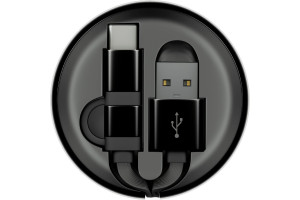 19003950 Кабель-рулетка MicroUSB+TypeC, USB2.0, алюминий черно-черный, 0.9м 65576 Interstep