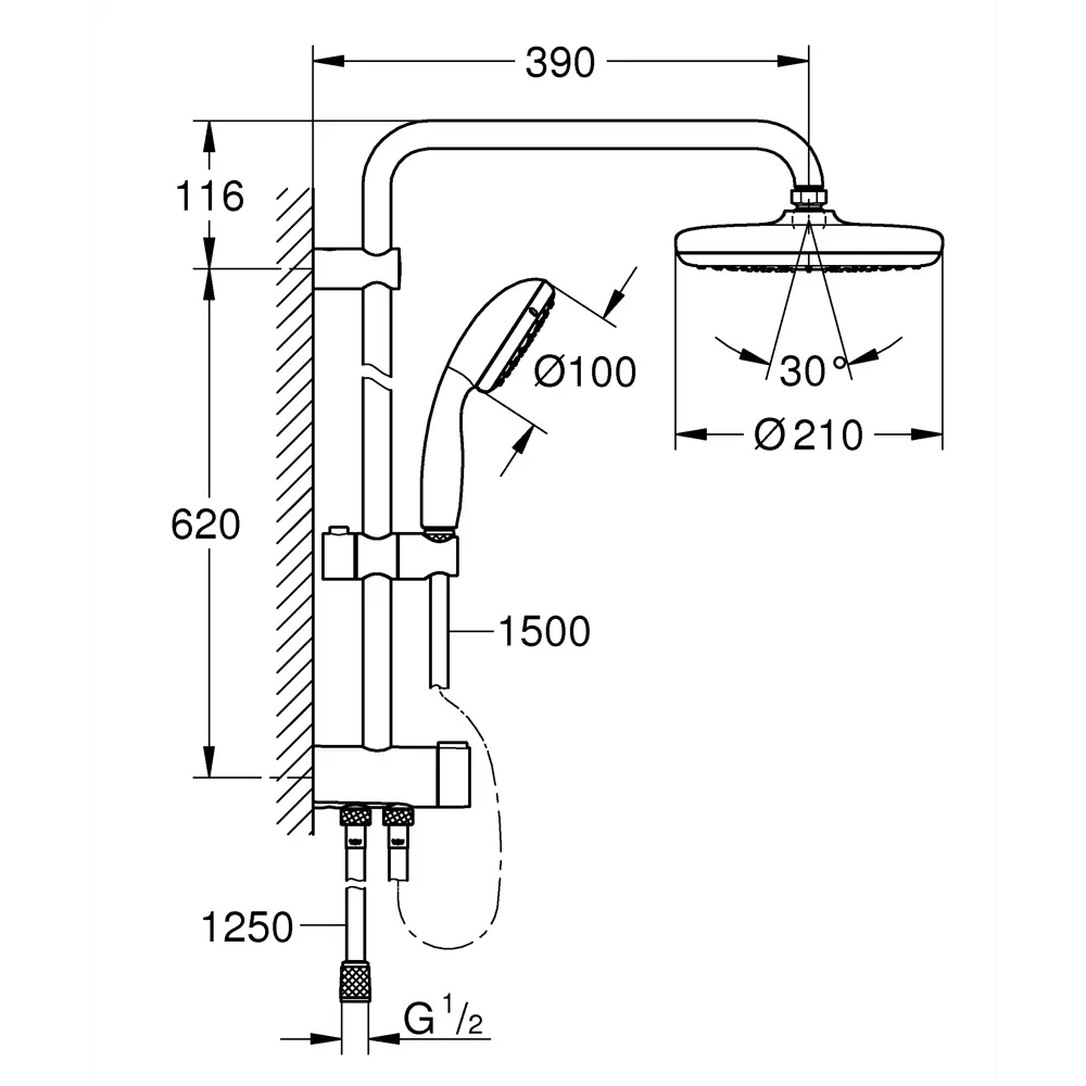 Душевая стойка Grohe Vitalio без смесителя 2 режима цвет хром STLM-2011678 - Вид №11