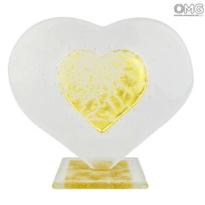 3417 ORIGINALMURANOGLASS Скульптура Любящее Сердце - муранское стекло и золото OMG 17 см