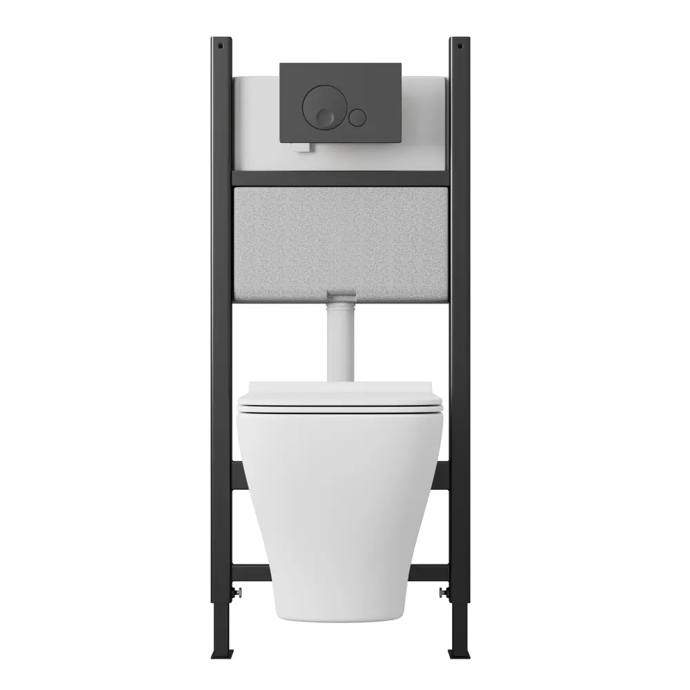 Комплект инсталляция с унитазом Aster безободковый с микролифтом клавиша Globe Soft-Touch цвет черный Santreyd STLM-2170365 - Вид №2