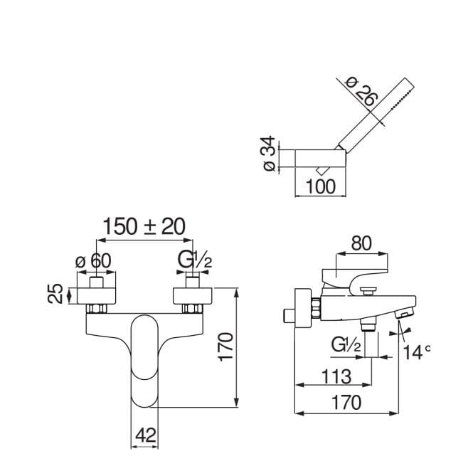 Однорычажный настенный смеситель для ванны с ручным душем Nobili Yoyo ARCH-00045288 - Вид №2