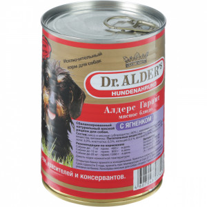 ПР0035364 Корм для собак Алдерс Гарант 80%рубленного мяса Ягнёнок конс. 410г Dr. ALDER`s