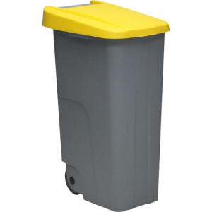 234416 DENOX Контейнер для мусора основа серая с ручкой на колесах с желтой крышкой 85 л. Серый с желтой крышкой