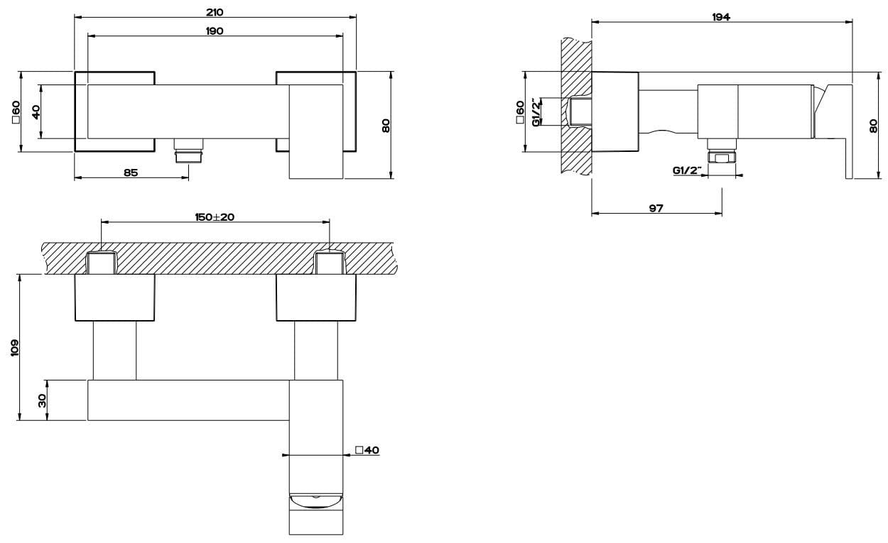 Латунный настенный пульт дистанционного управления Gessi прямоугольник ARCH-00034289 - Вид №2