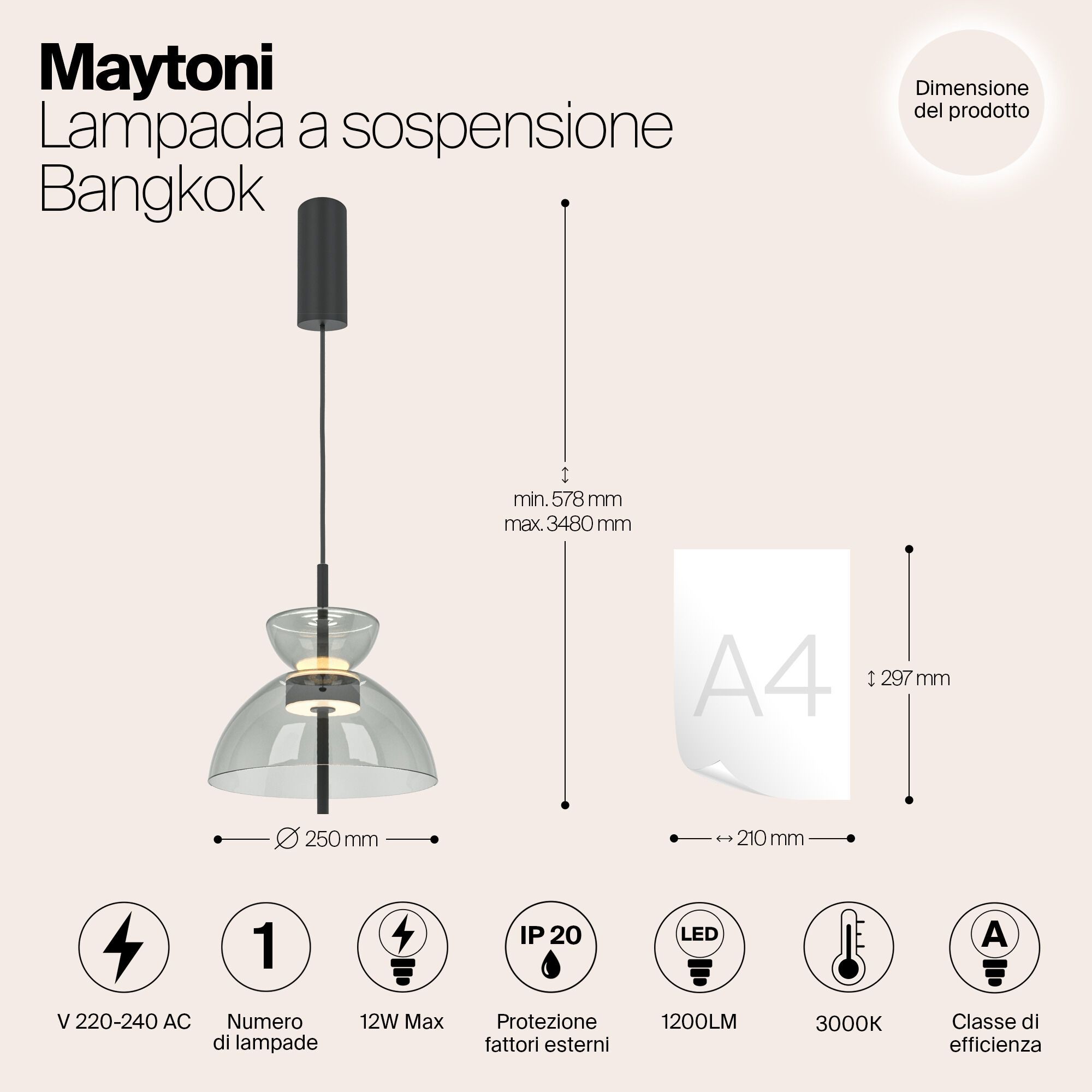Стеклянный светодиодный подвесной светильник Maytoni BANGKOK ARCH-00069754 - Вид №4