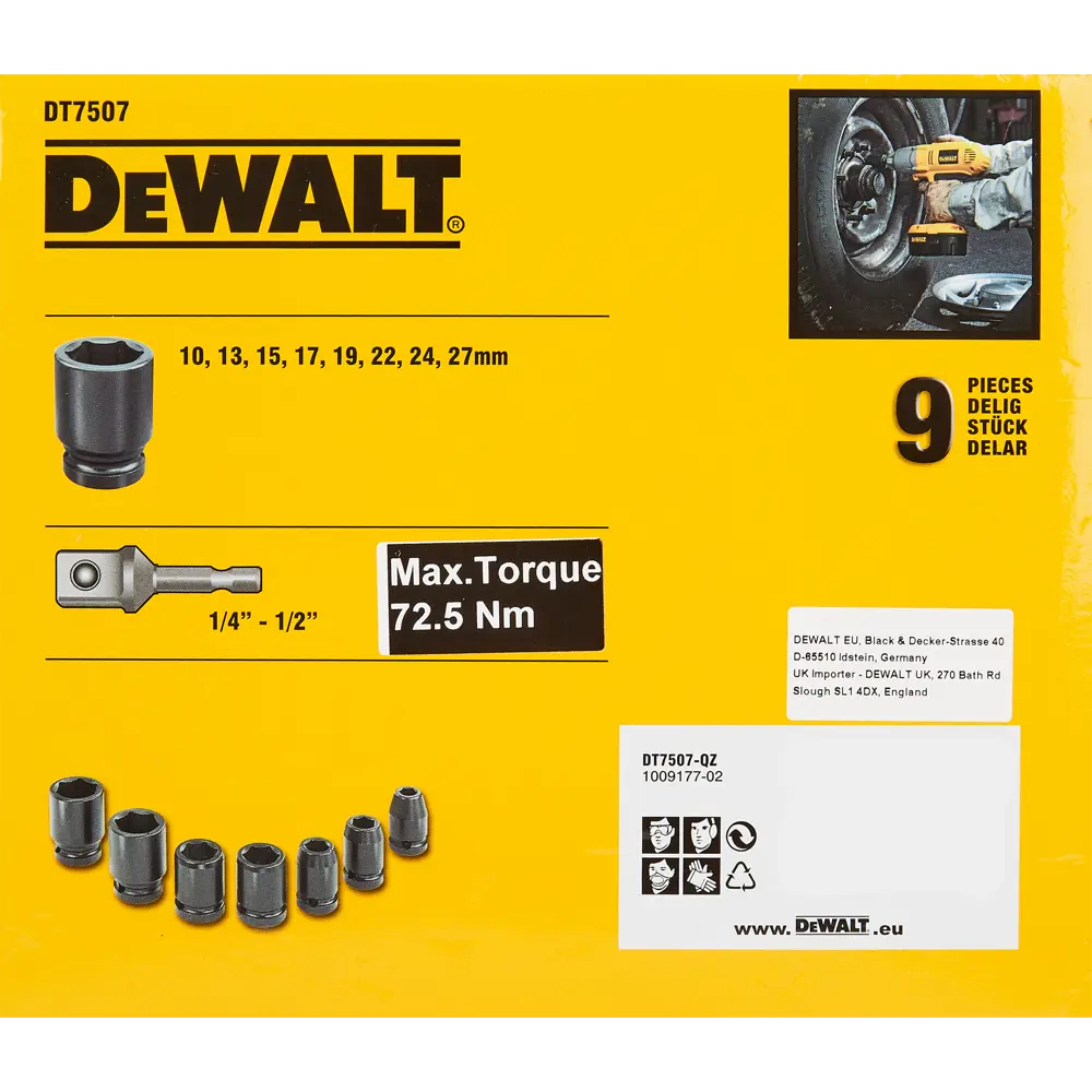 Набор торцевых головок ударных Dewalt DEWDT7507QZ 1/2 дюйма, 9 шт STLM-2114160 - Вид №5