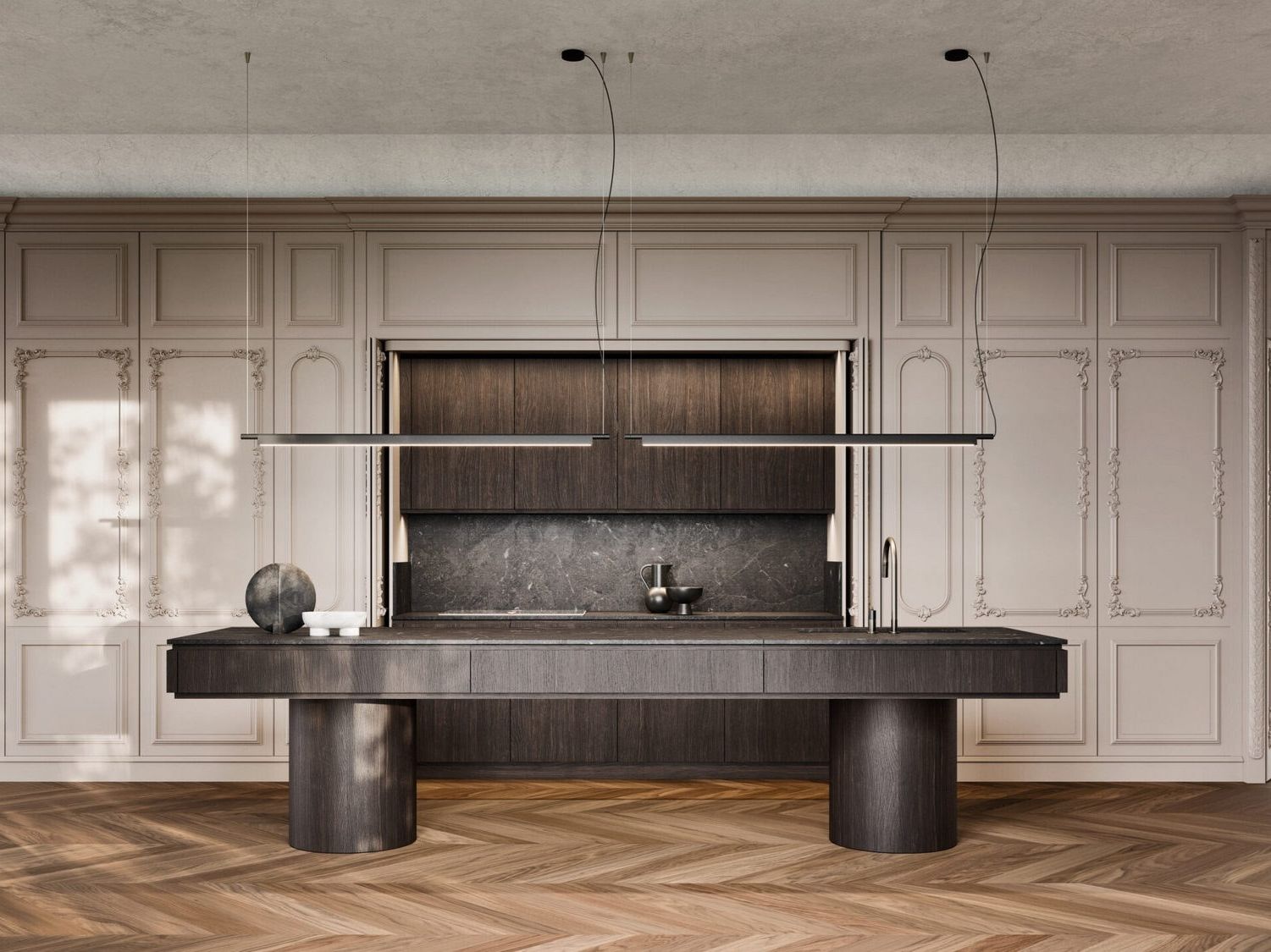 Дубовая островная кухня с мраморной столешницей L'Ottocento FLORAL BOTANICA ARCH-00098648