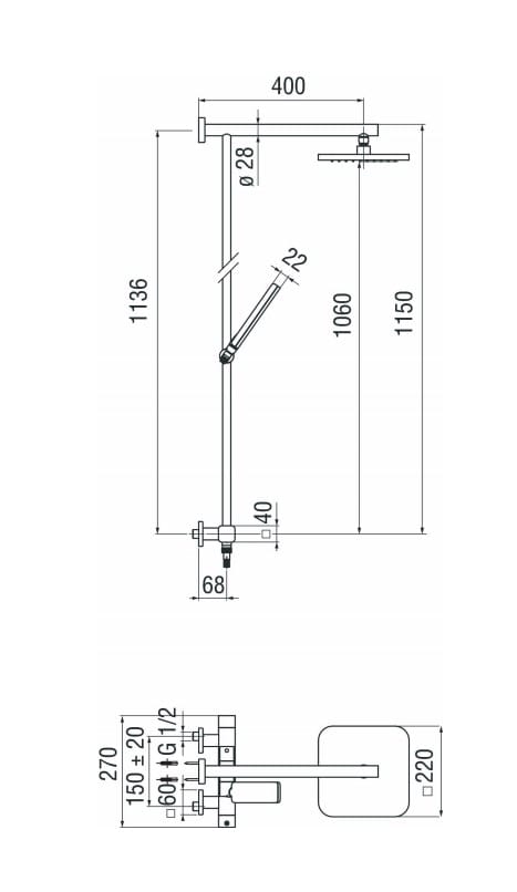 Настенная душевая колонна с ручным душем Nobili петля ARCH-00123377 - Вид №1