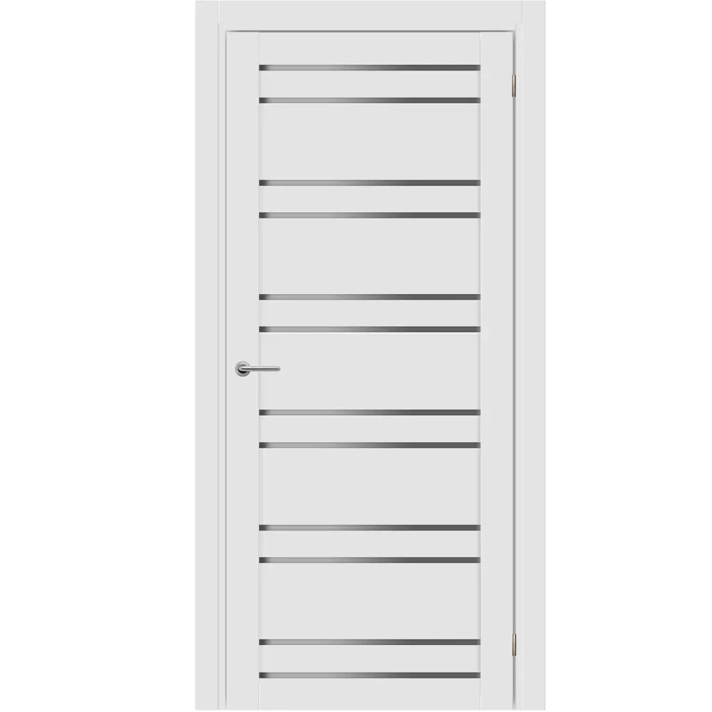 Дверь межкомнатная со стеклом Паудер 80x200 см Hardflex цвет белый с замком и петлями KREAFORTA STLM-2046228