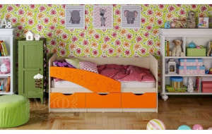 92932 Детская кровать Бабочки 80х160, оранжевый металл Миф