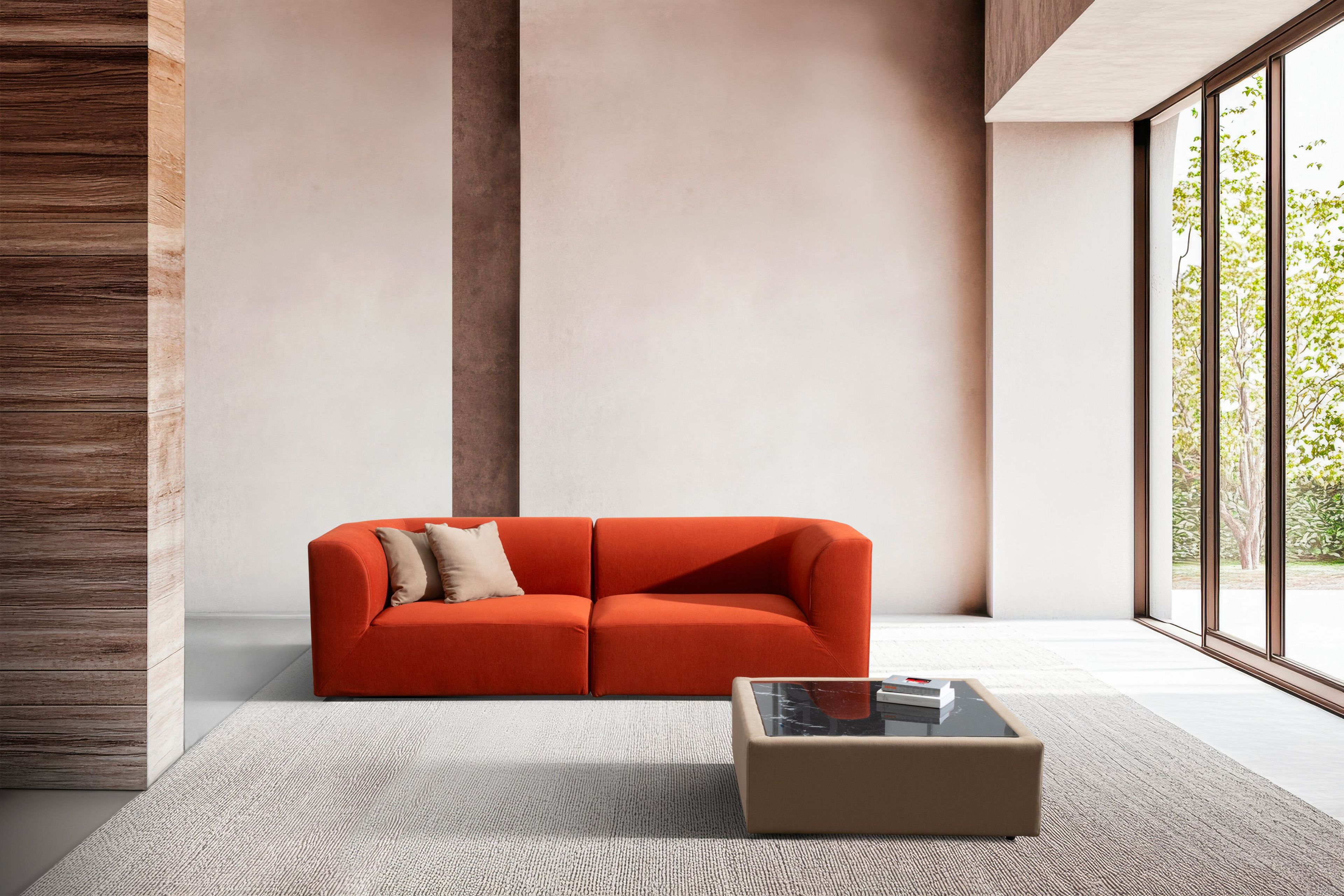 Низкая ткань журнальный столик со стеклянной столешницей GABER ZAFAR ARCH-00030687 - Вид №1