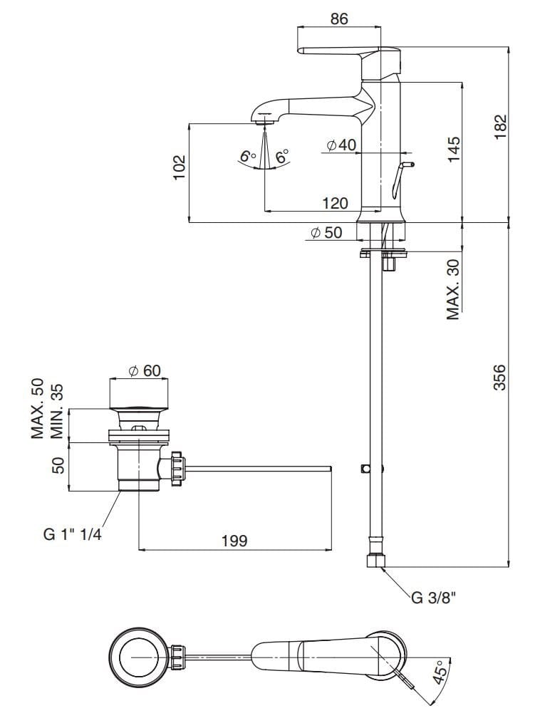 Латунный однорычажный смеситель для раковины Rubinetterie Mariani ARCH-00008901 - Вид №3