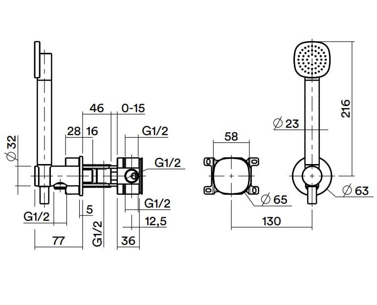Однорычажный смеситель для душа из нержавеющей стали с ручным душем Quadrodesign супер ARCH-00106298 - Вид №1