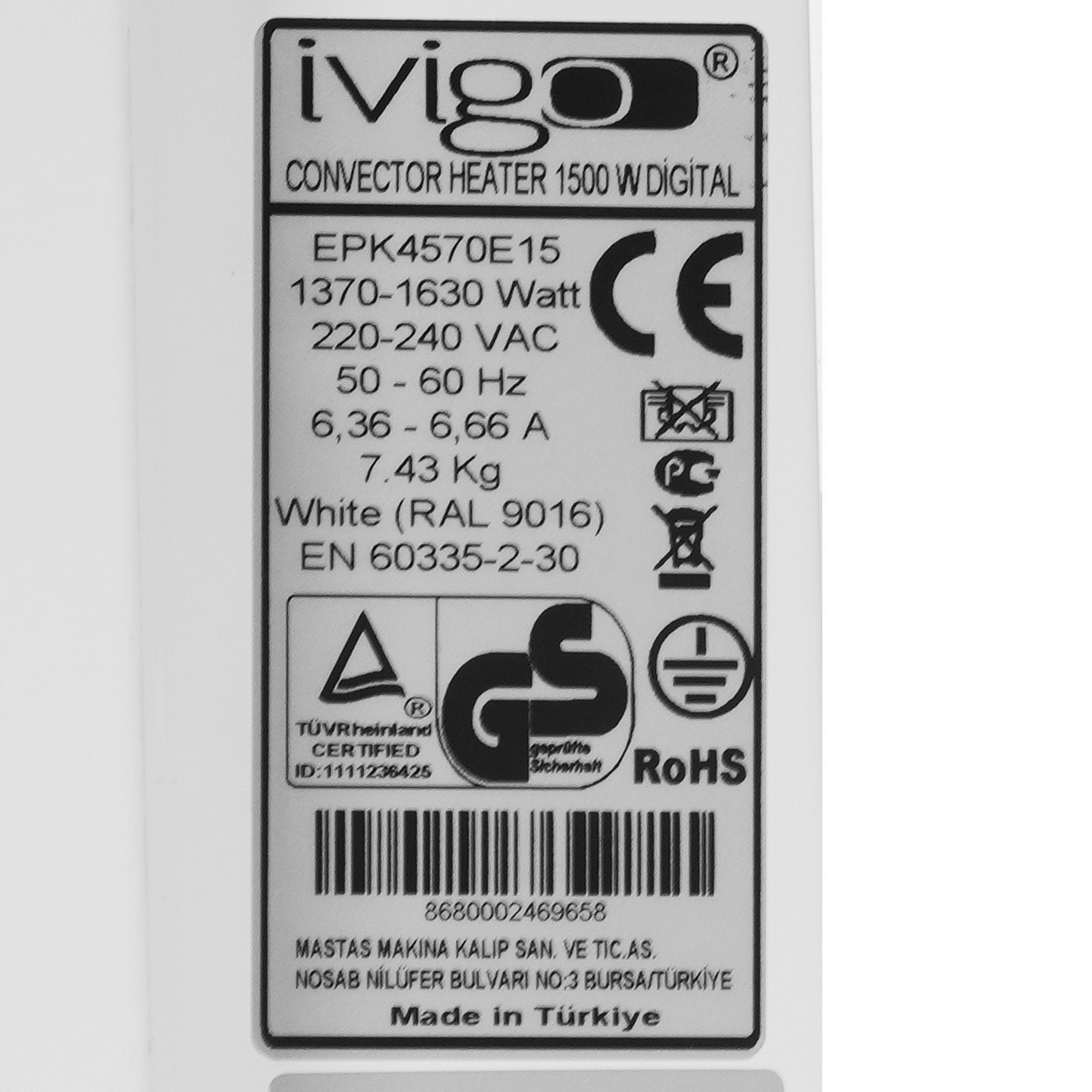 9935432 Конвектор iVigo EPK4570E15 STDN-0054170 - Вид №6