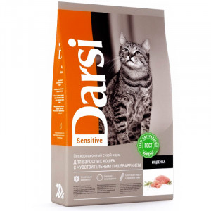 ПР0056604 Корм для кошек Sensitive с чувствительным пищеварением, индейка сух. 10кг Darsi