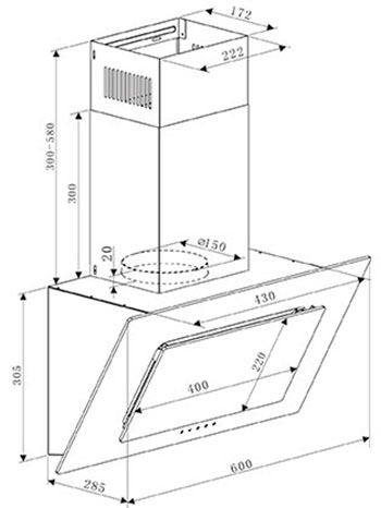 8166201 Вытяжка наклонная Oasis ND-60W белый/белый STDN-0072406 - Вид №11
