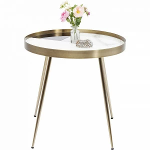 Приставной столик круглый дизайнерский белый со стеклянной вставкой 50 см Hipster KARE HIPSTER 323027 Белый