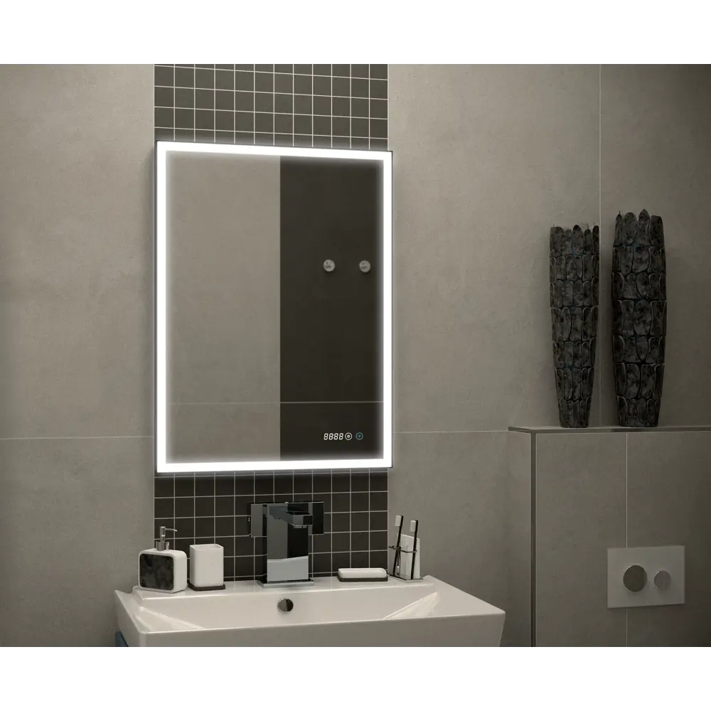 Зеркало Santreyd Stretto Black с LED-подсветкой и часами 60×80 см 82504945 Belt STLM-0028839