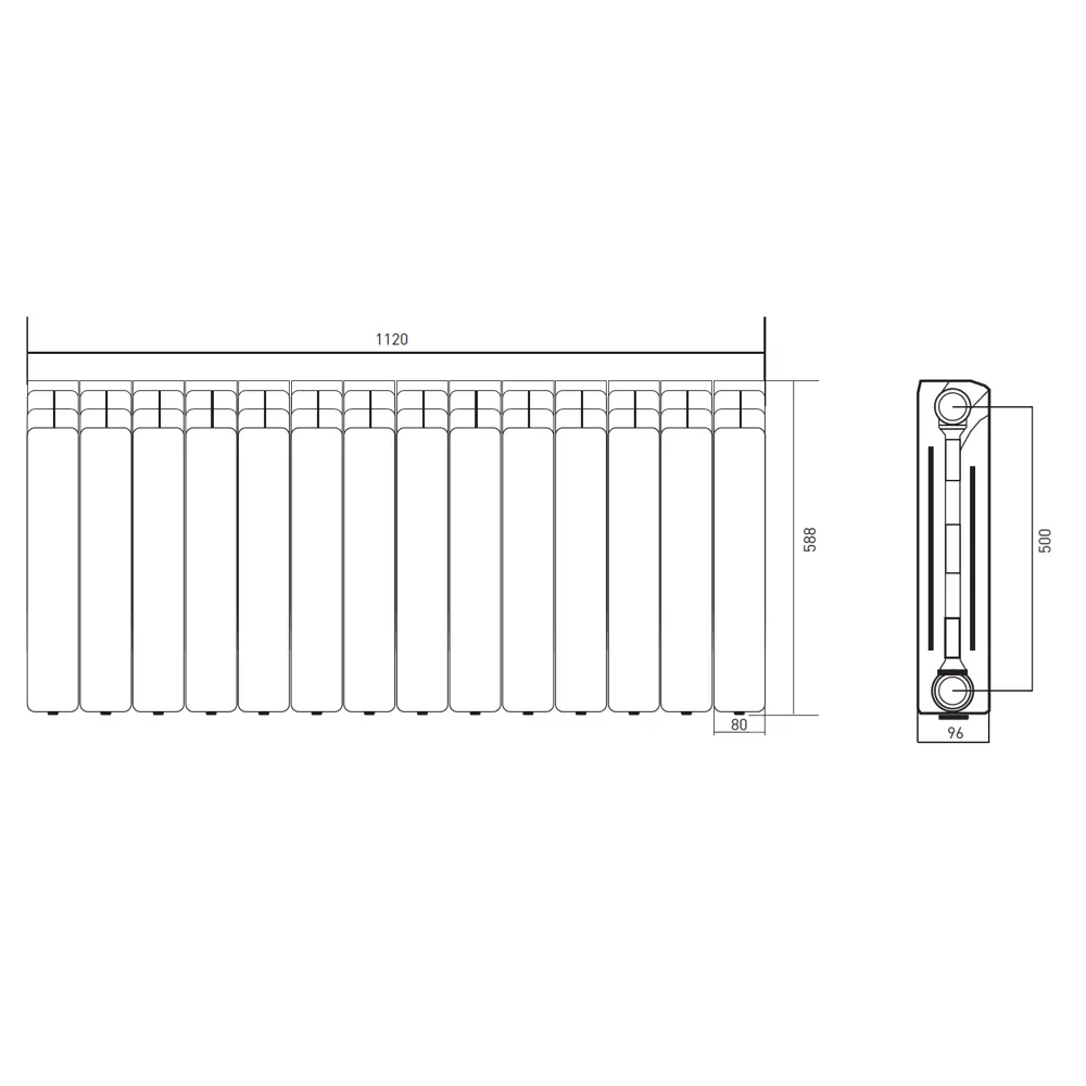 Радиатор секционный Equation Aluminium 500/96 14 секций боковое подключение алюминий белый STLM-2085904 - Вид №7