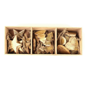 en_ny0021 Украшения подвесные golden stars/trees/hearts, деревянные, в подарочной коробке, 24 шт. EnjoyMe