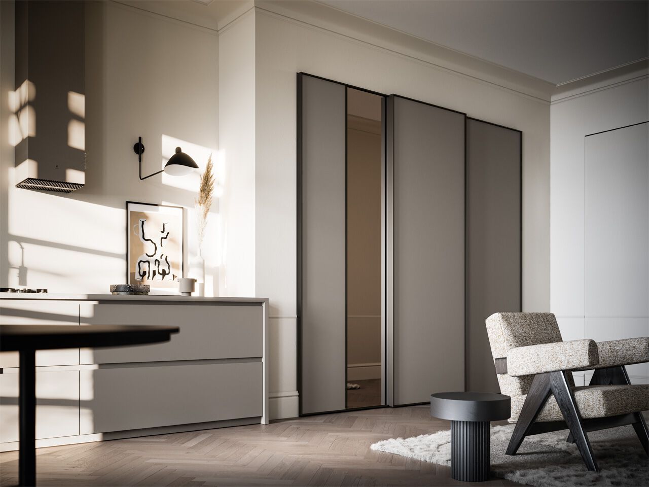 Секционный шкаф из дерева и закаленного стекла с раздвижными дверями Santalucia Mobili NUIT ARCH-00085279 - Вид №2