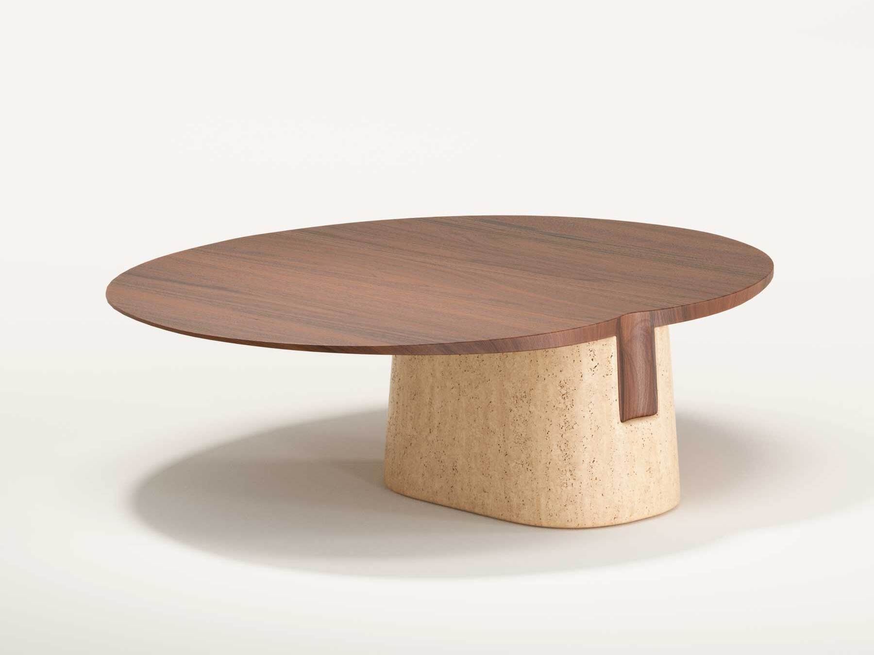 Низкий овальный журнальный столик из дерева и травертина Wewood Anchor ARCH-00091097 - Вид №16