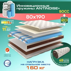 92003484 Матрас Ami Босс 80x190x20 см независимый пружинный блок 1-спальный STLM-1423424