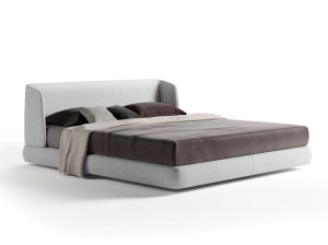 Двуспальная кровать из ткани с мягким изголовьем