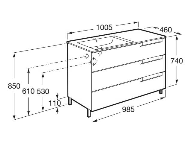 Деревянный напольный шкаф для умывальника со встроенной раковиной с ящиками Roca Aleyda ARCH-00055782 - Вид №38