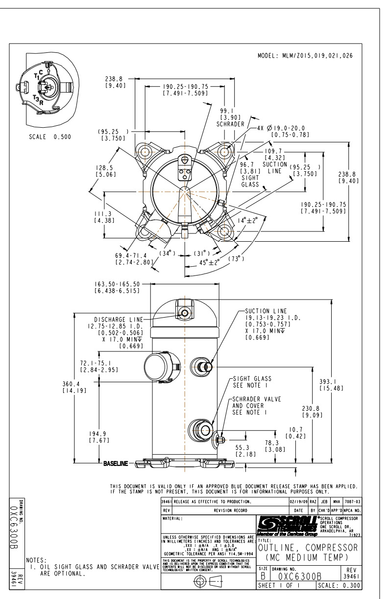 Danfoss MLZ — герметичные спиральные компрессоры MLZ058T2LQ9A Компрессор спиральный 121L8816  - Вид №9