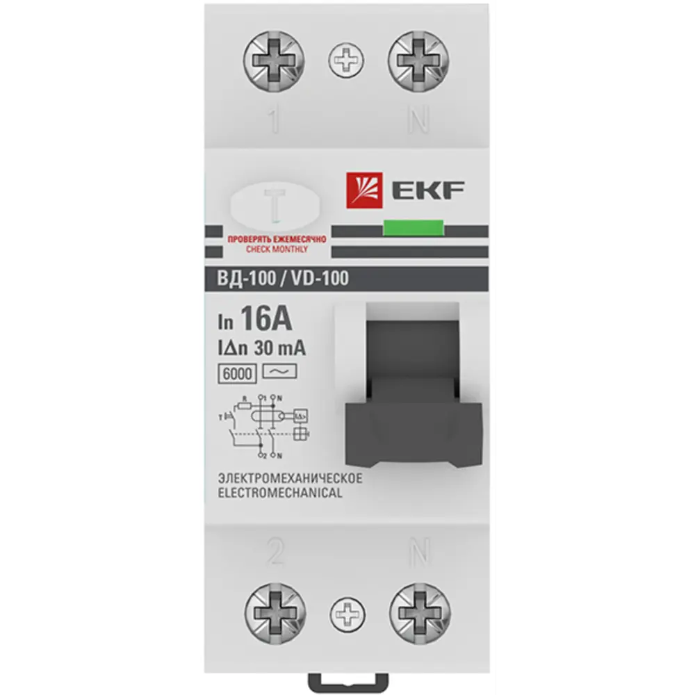 УЗО EKF PROxima ВД-100 2P 16 A 30 мА 6 кА AC STLM-2030459 - Вид №1