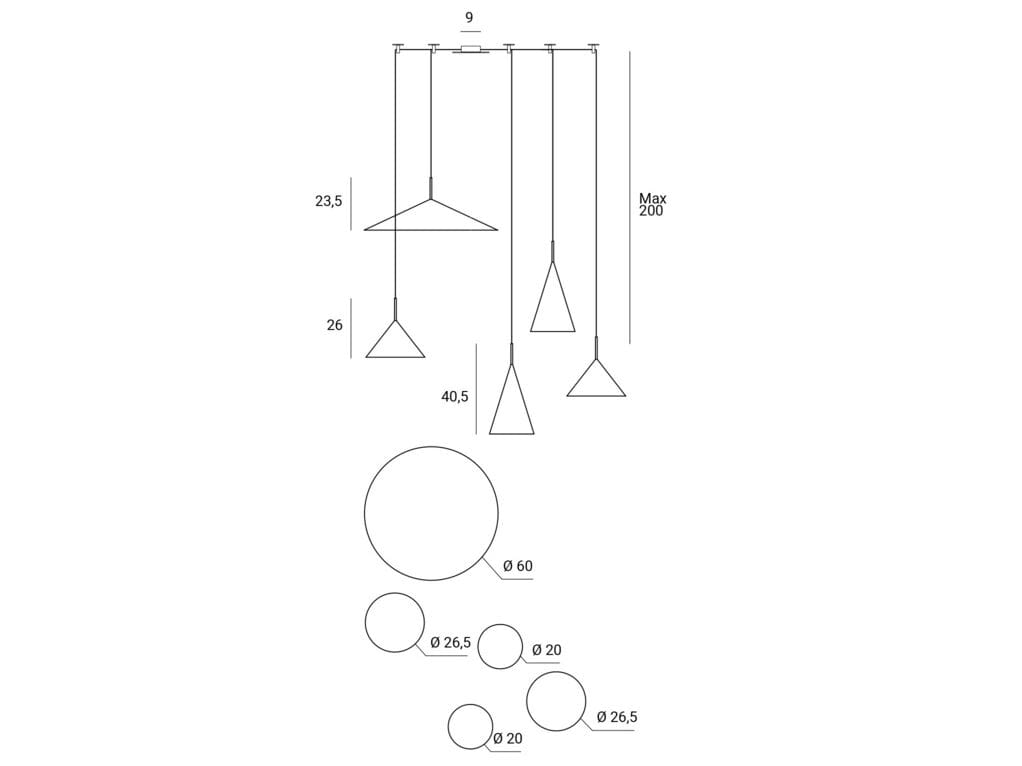 Регулируемая металлическая подвесная лампа Miloox SAMOI 5 ARCH-00044452 - Вид №2